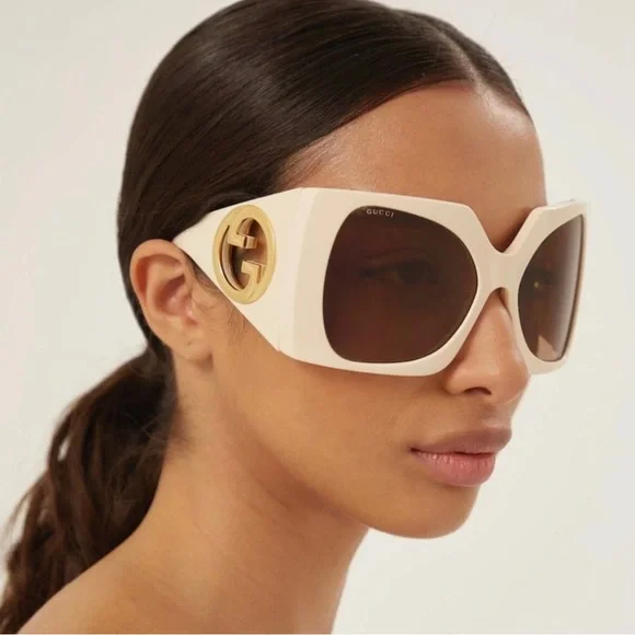 Gucci Nude oversized sunglasses with case GUCCI 1255 Ivory Brown Logo Gg1255S Oversized Mask Wrap  main image 4